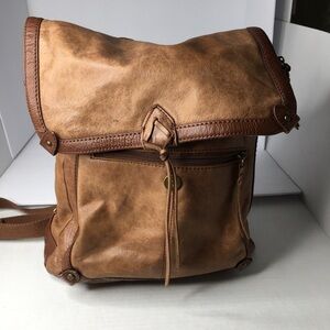 The Sac Ventura Brown Leather Book-bag Backpack 12 Inches Tall, 12 Inches Wide